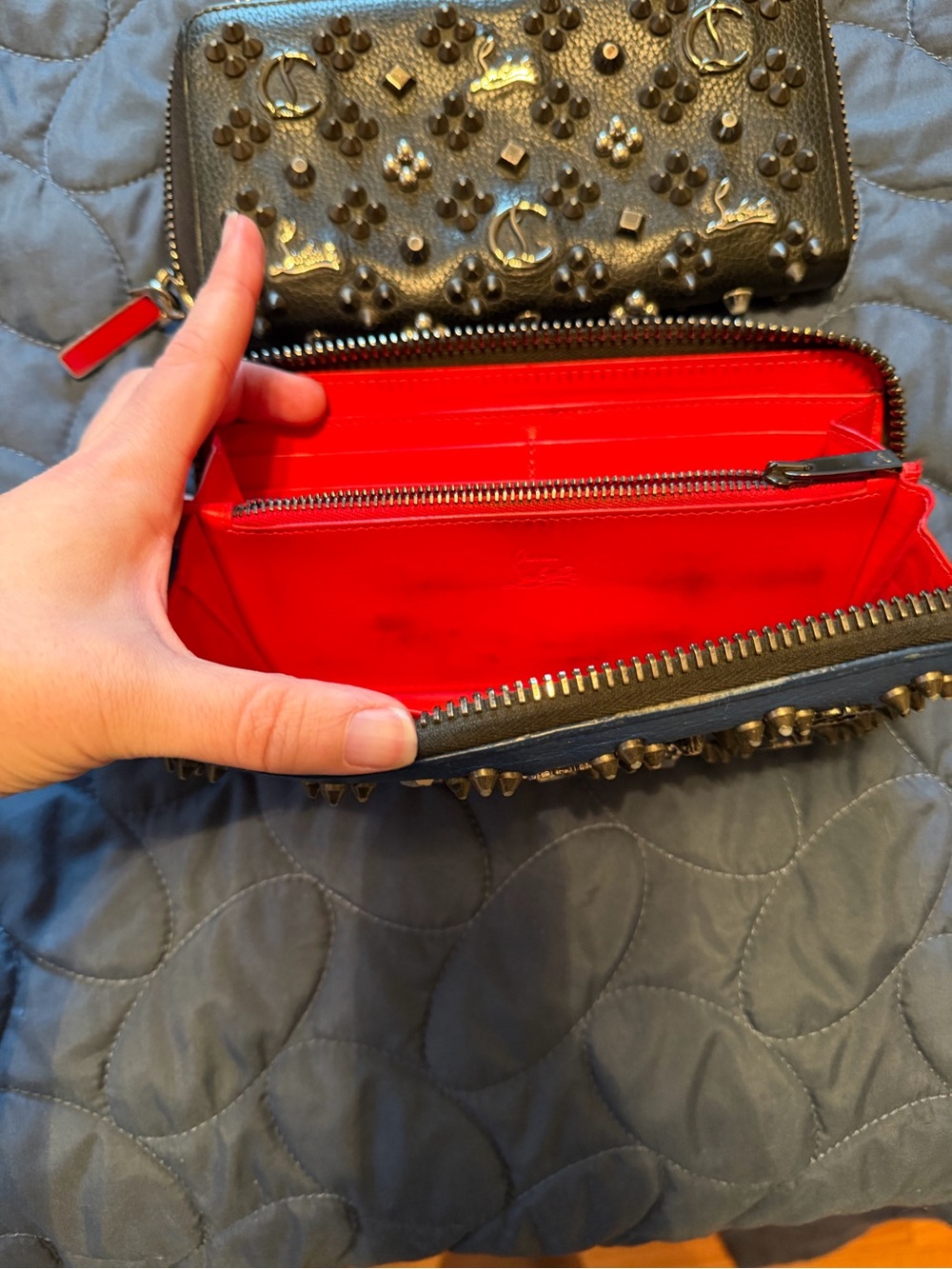 Christian Louboutin Embellished Zip-Around Wallets in Black and Blue - Picture 9 of 16